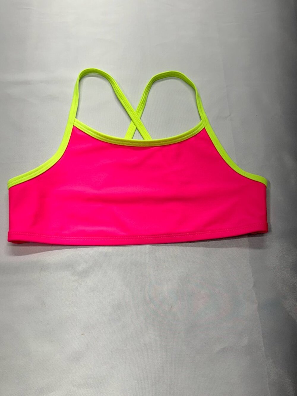 Cat & Jack Girls Neon Pink & Lime Green Bikini Swim Top 👙☀️  Vibrant neon pink